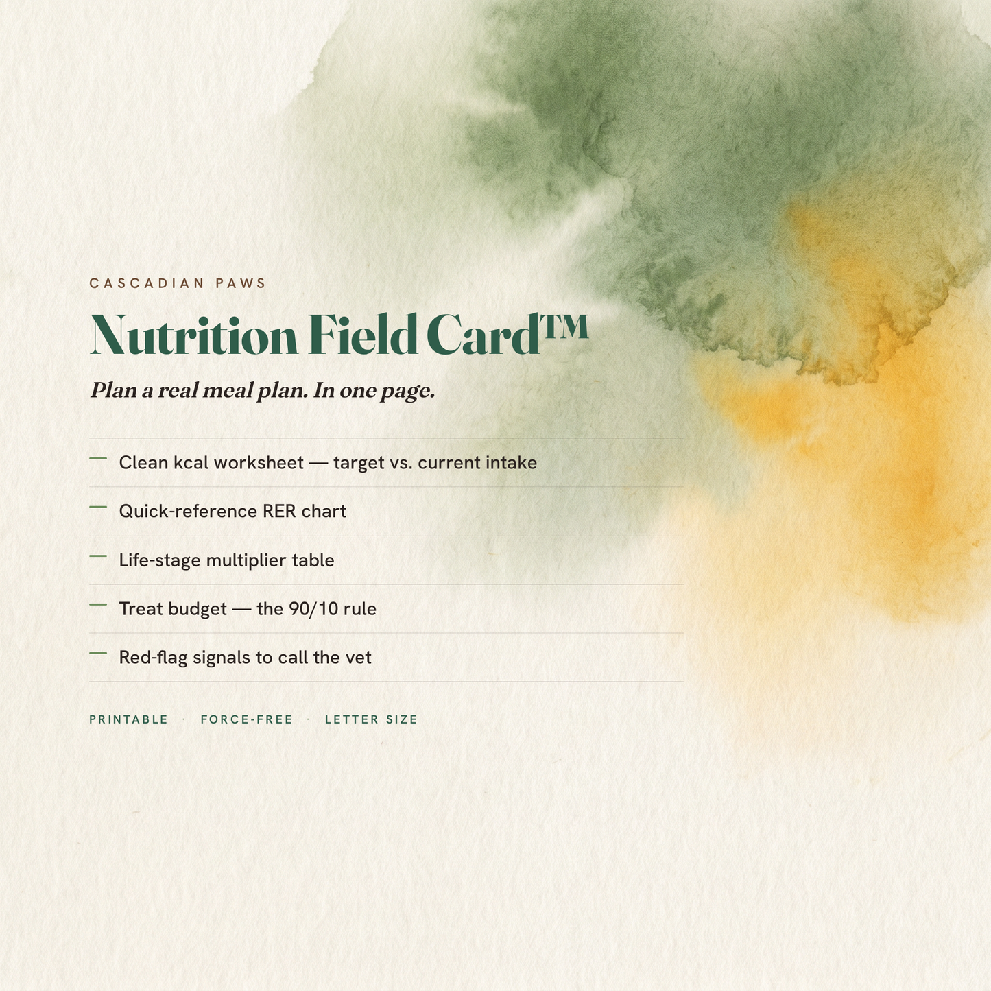 Daily Nutrition Field Card