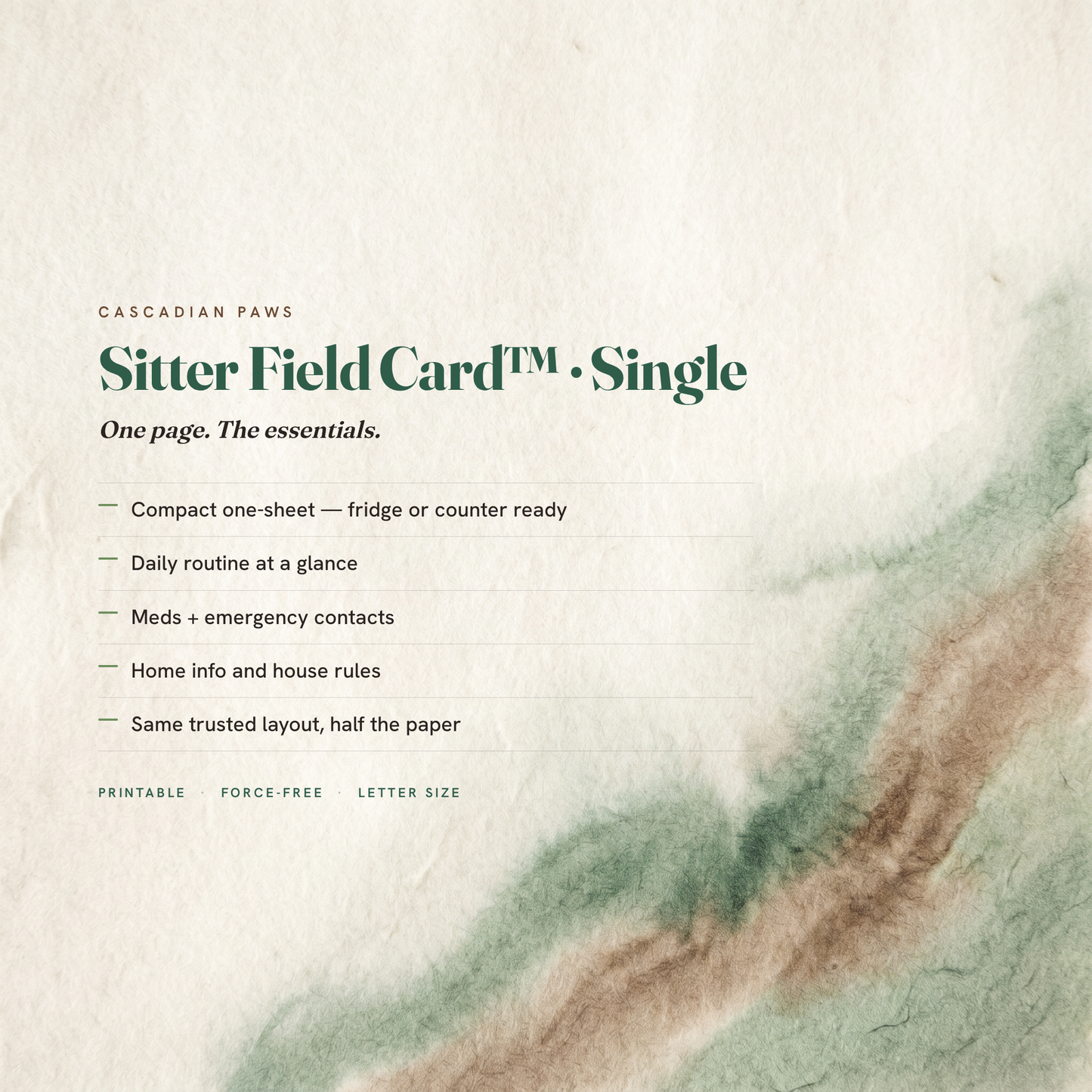Dog Sitter Field Card (1-dog)