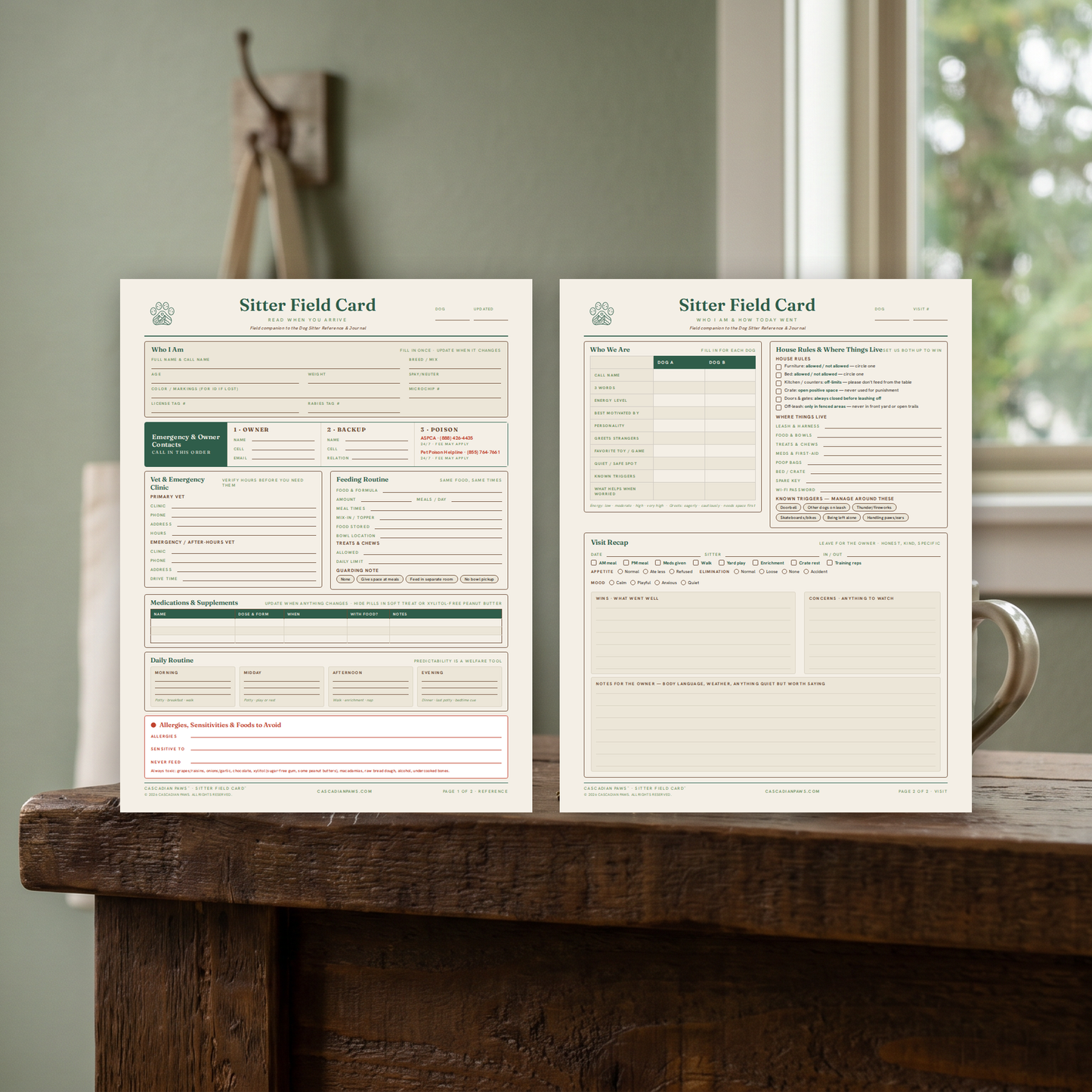 (2-dog) Dog Sitter Field Card