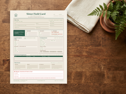 Dog Sitter Field Card (1-dog)