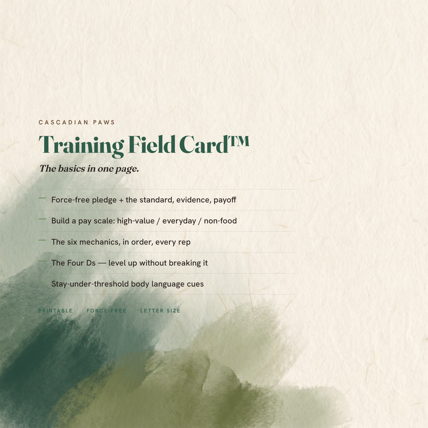 Dog Training Field Card