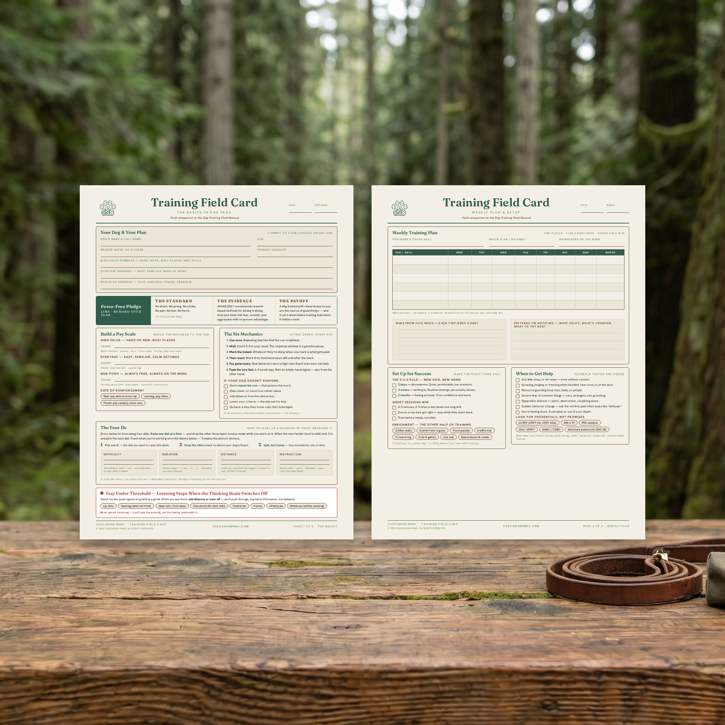 Dog Training Field Card