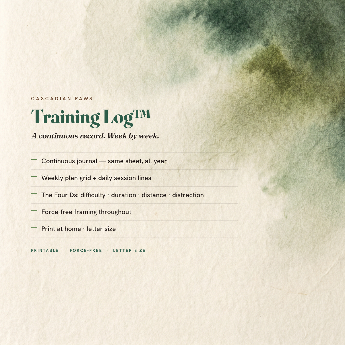 Dog Training Log Field Card